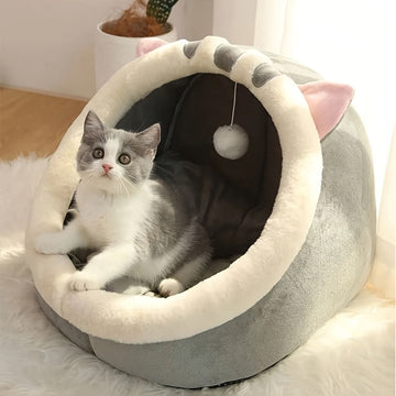 Soft Plush Cat House with Cushion