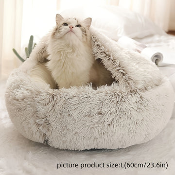Round Hooded Pet Bed Soft & Cozy Lounger