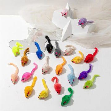 Rabbit Fur Mouse Toy with Feather for Cats